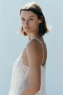 Top en viscose avec dentelle - Blanc — photo 3