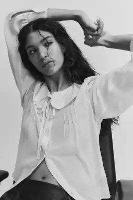 Blouse en viscose avec col - Crème — photo 2