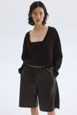 Pull à encolure en V - Marron foncé — photo 2