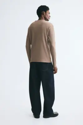 T-shirt à manches longues Slim Fit en coton - Taupe foncé — photo 3