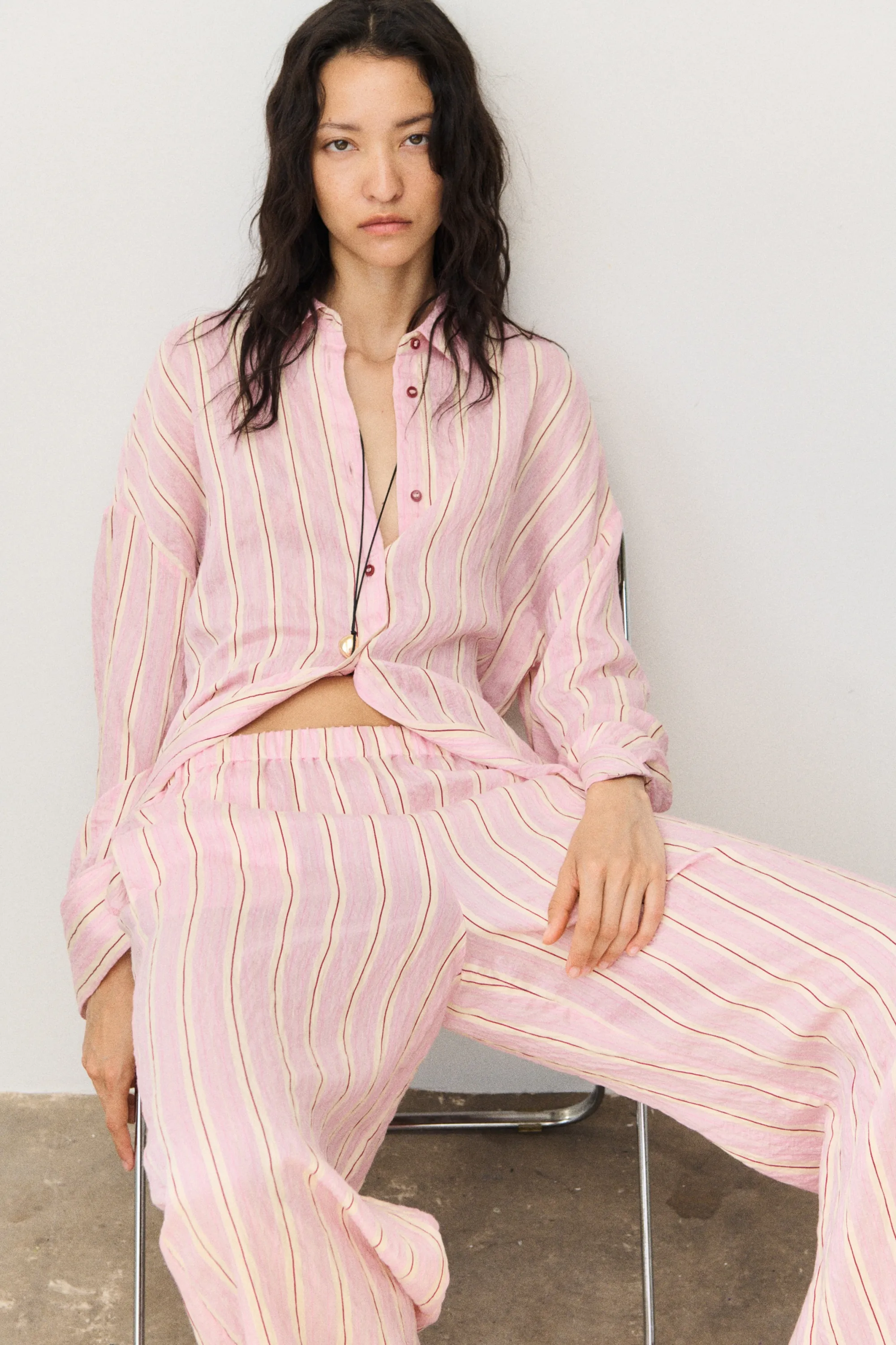 Chemise en crêpe - Rose/rayé