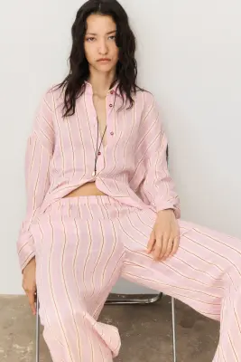 Chemise en crêpe - Rose/rayé — photo 1