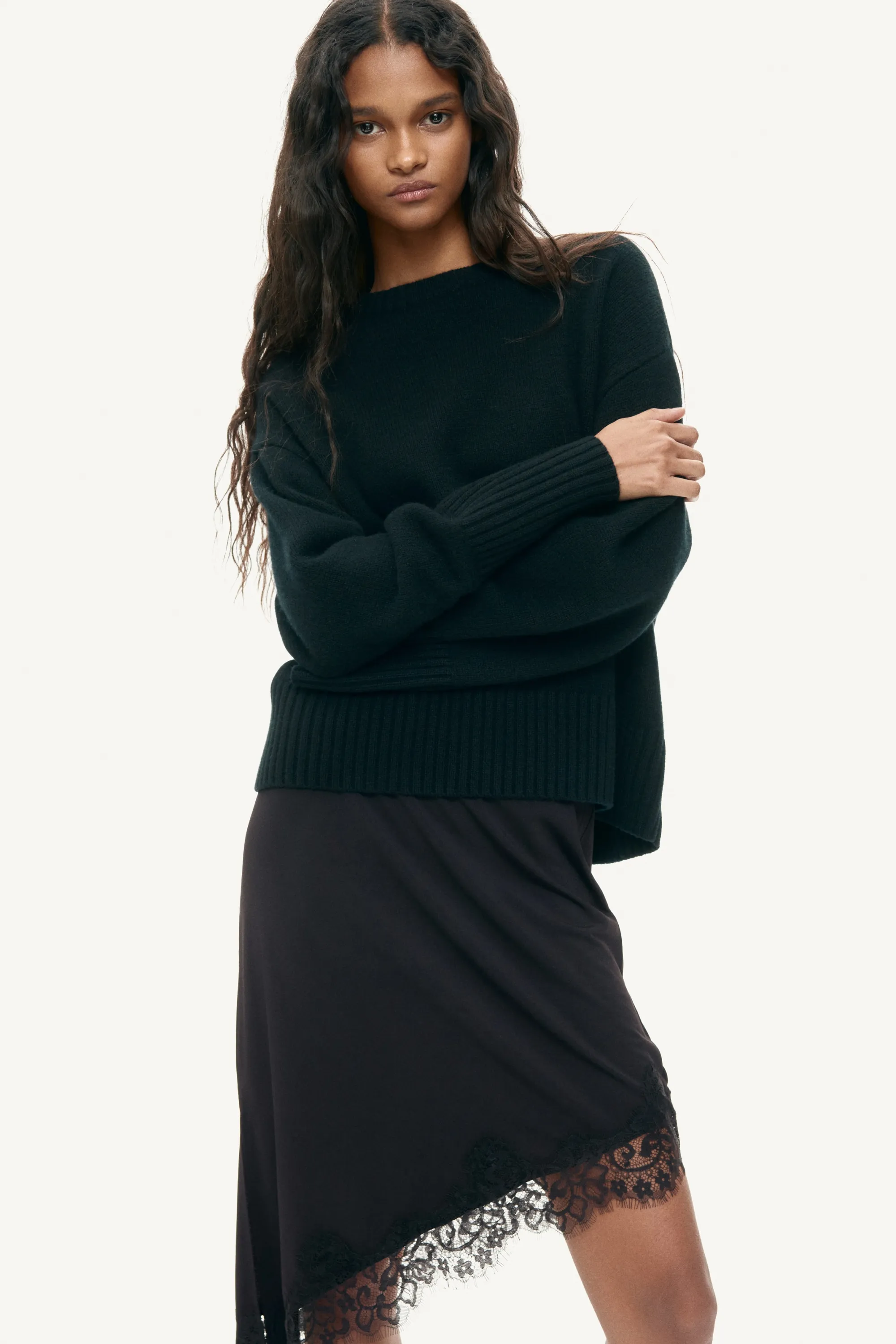 Jupe asymétrique avec dentelle - Noir