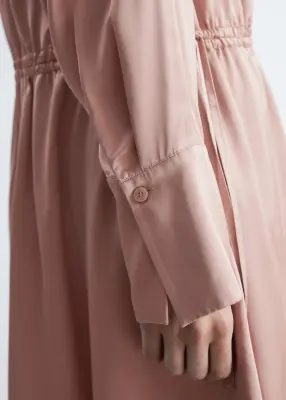 Robe courte à cordon de serrage et col en V - Rose poudré — photo 1