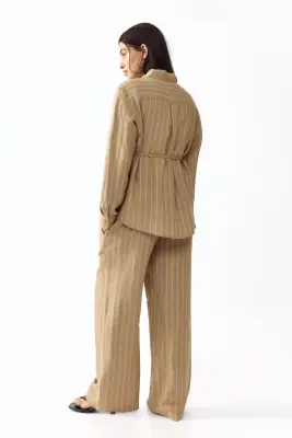 MAMA Pantalon Before & After en lin mélangé - Beige/rayé — photo 3