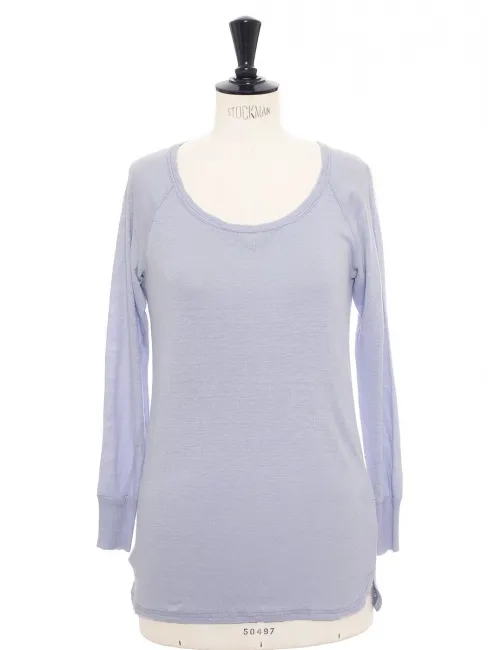 Top manches longues col rond en lin bleu mauve Taille S