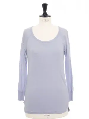 Top manches longues col rond en lin bleu mauve Taille S — photo 1