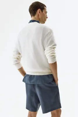 Short Relaxed Fit en lin - Bleu ancien foncé — photo 3
