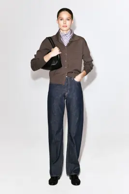 CARDIGAN À COL CHEMINÉE EN LAINE MÉRINOS - BRUN CHINÉ — photo 1