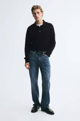 Polo Regular Fit en laine mérinos - Bleu marine — photo 2