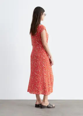 Robe midi à encolure bateau - Rouge/Motifs fleuris — photo 2