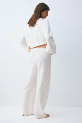 MAMA Pantalon festonné avec taille élastique - Crème — photo 2