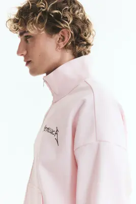 Veste imprimée Oversized Fit avec capuche et zip - Rose clair/Metallica — photo 4