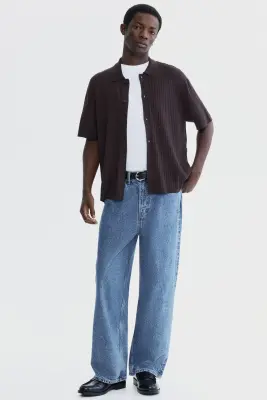Chemise Regular Fit en maille côtelée - Marron foncé — photo 1