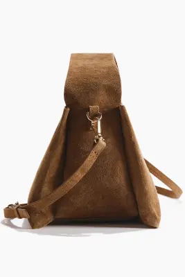 Sac crossbody en cuir velours - Beige foncé — photo 1