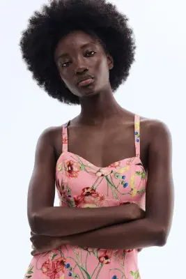 Robe évasée en lin mélangé - Rose clair/fleuri — photo 3