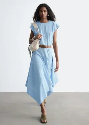 Robe midi en popeline de coton - Bleu clair — photo 1
