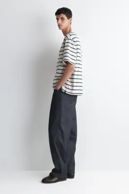 T-SHIRT OVERSIZE À DÉTAIL DE POCHE - BLEU / BLANC / RAYURES — photo 1