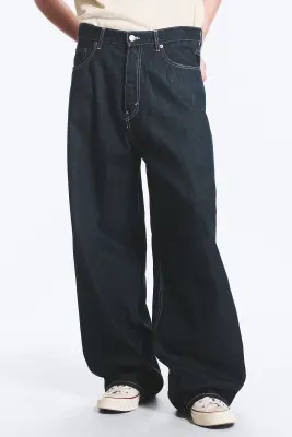 Jean baggy ample taille mi-haute unisexe Astro - Blue Rinse – Bleu foncé — photo 1