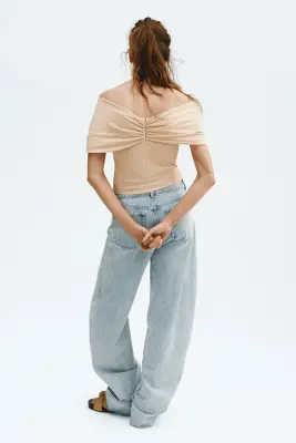 Top épaules nues avec détail torsadé - Beige — photo 3