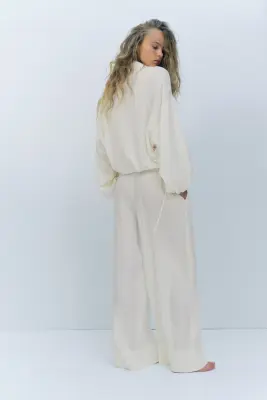 Veste froissée avec cordons de serrage - Crème — photo 4