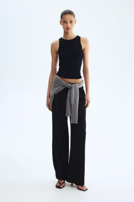 Pantalon large avec taille élastique - Noir — photo 2