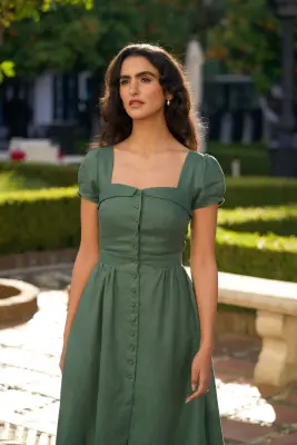 Estelle Button Down Dress - Forest green — photo 2