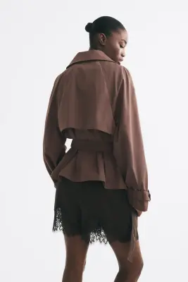 Trench-coat court avec ceinture à nouer - Taupe foncé — photo 3