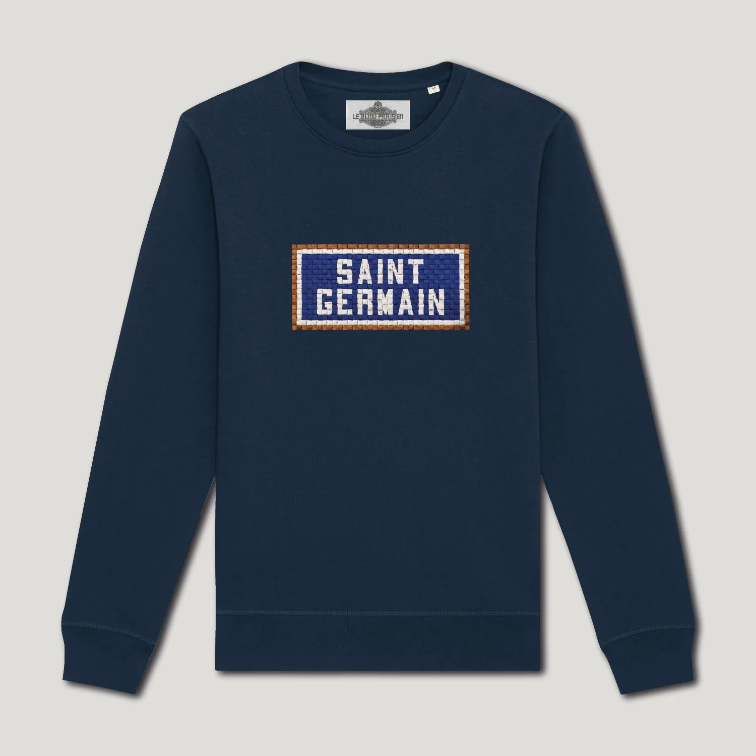 SWEAT-SHIRT COTON BIO BRODÉ - SAINT GERMAIN - NAVY