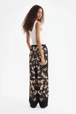 Pantalon en twill avec taille élastique - Noir/fleuri — photo 4