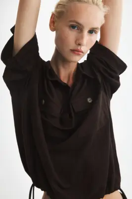 Chemise popover en piqué - Marron foncé — photo 3