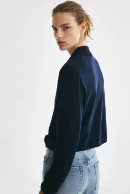 Polo en laine mérinos - Bleu marine — photo 2