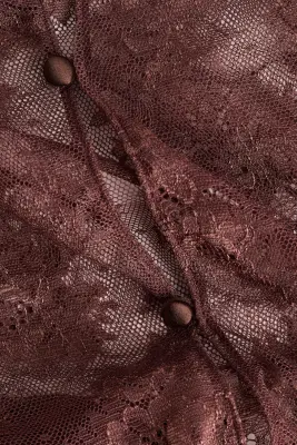 Body à manches longues en dentelle - Marron — photo 4