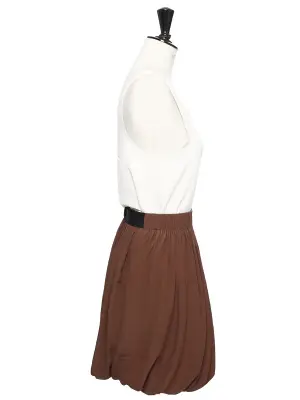 Jupe taille haute drapée en soie marron chocolat Prix boutique 900€ Taille 38 — photo 3