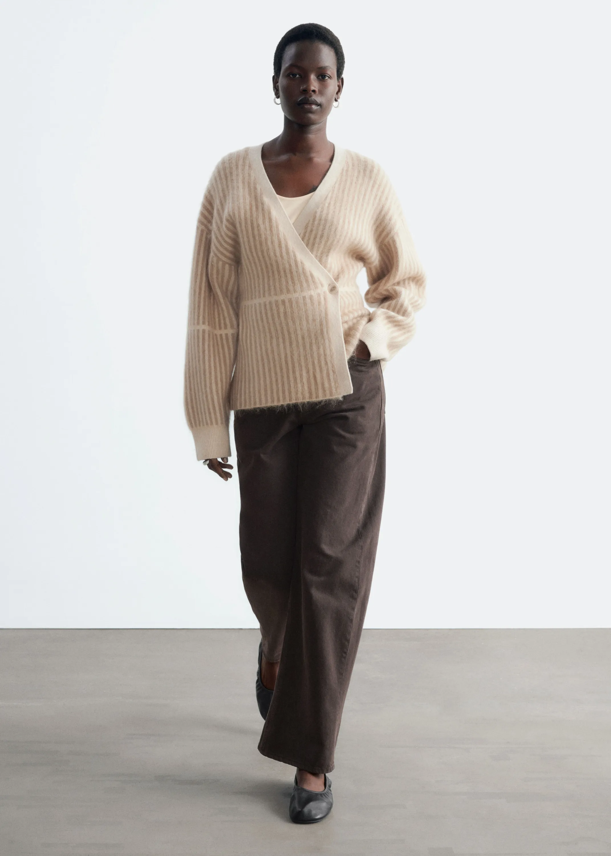 Gilet cache-cœur en mohair mélangé - Beige