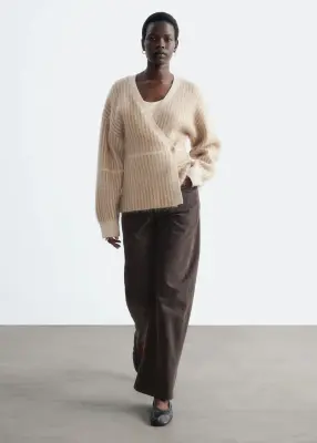 Gilet cache-cœur en mohair mélangé - Beige — photo 1