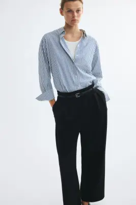 Pantalon large avec ceinture - Noir — photo 2