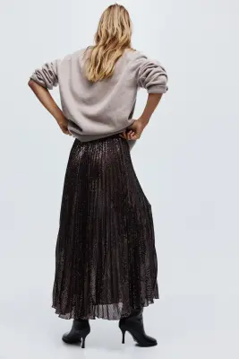 Jupe plissée à sequins - Marron foncé — photo 3