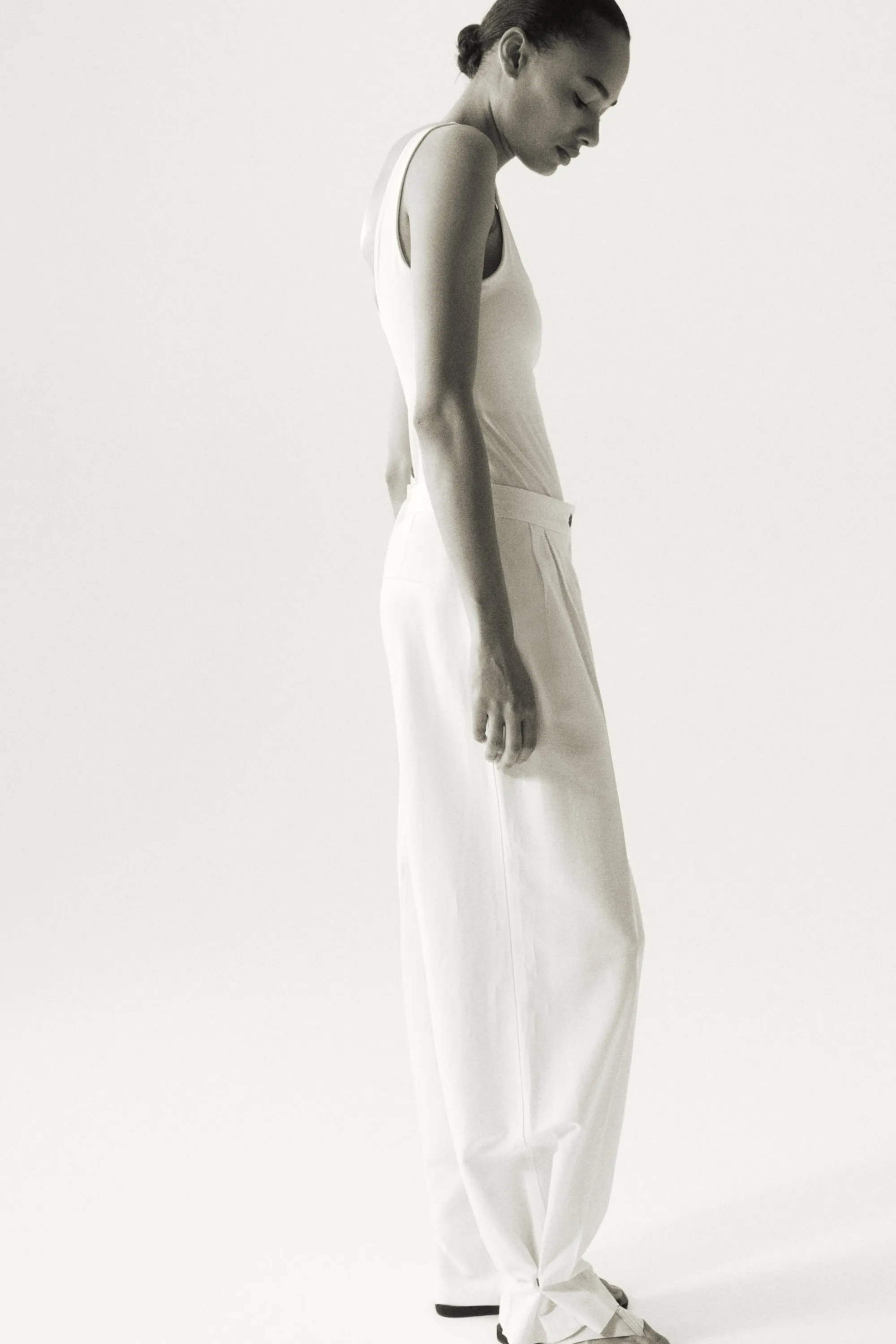 Pantalon ballon en lin mélangé - Crème