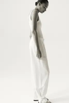 Pantalon ballon en lin mélangé - Crème — photo 1