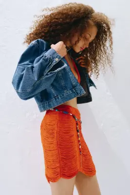 Minijupe frangée - Orange vif — photo 1