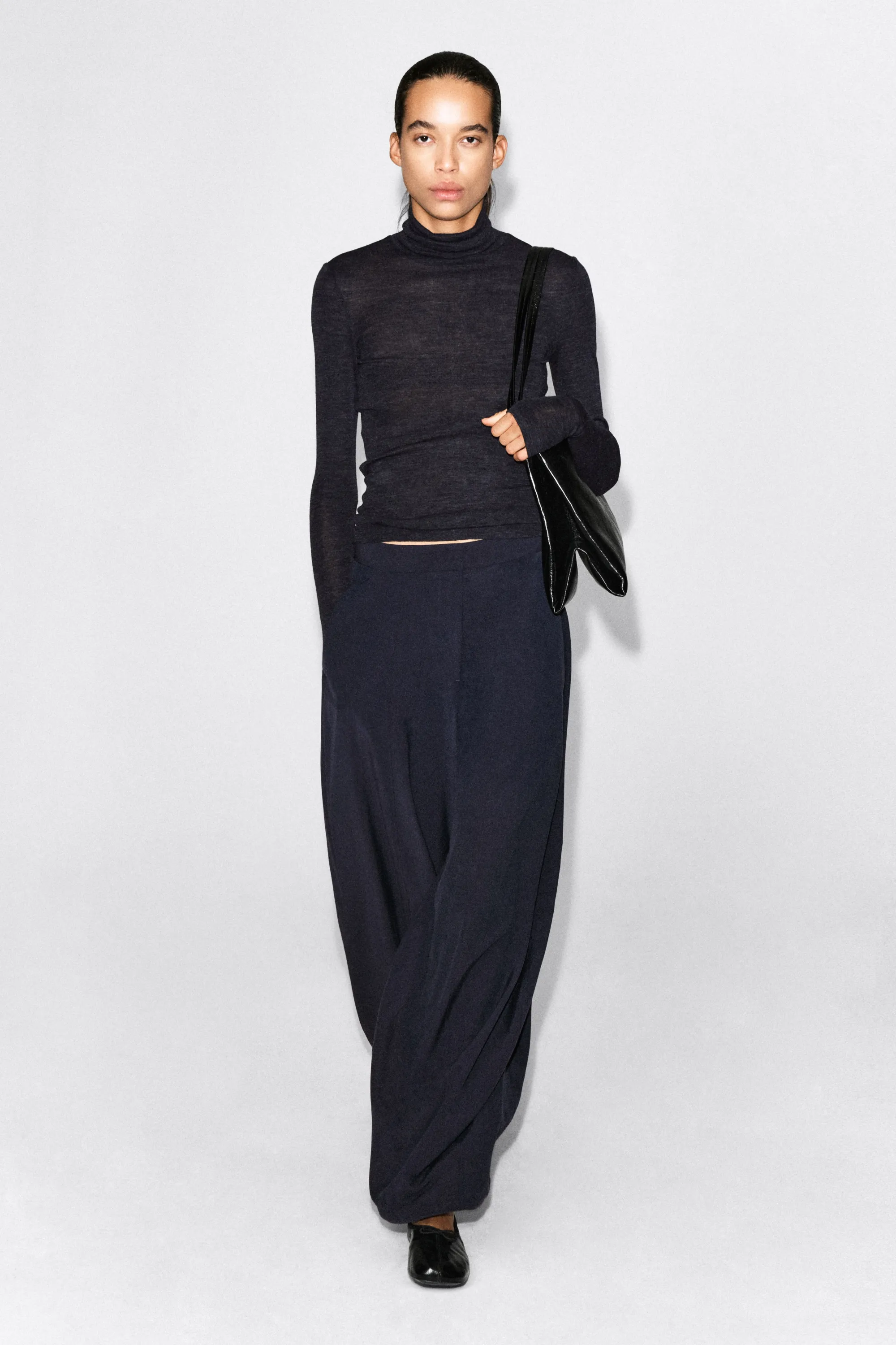 PANTALON FLUIDE BARREL SURPIQUÉ - BLEU MARINE