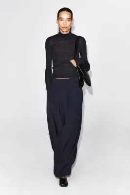 PANTALON FLUIDE BARREL SURPIQUÉ - BLEU MARINE — photo 1