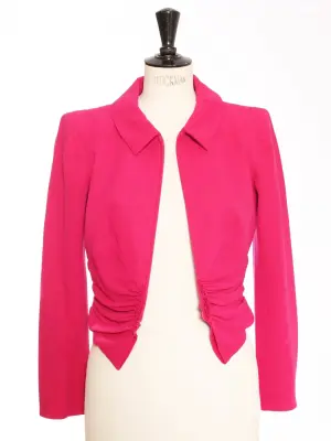 Veste courte en crêpe de laine rose fushia Prix boutique 650€ Taille 36 — photo 4