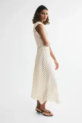 Robe à mancherons avec base en pointes - Crème/pois — photo 3