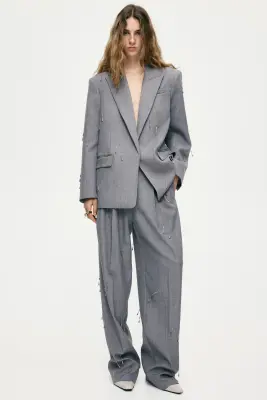 Pantalon avec perles fantaisie - Gris — photo 2