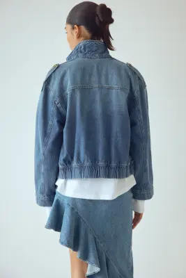 Veste en denim à fermeture croisée - Bleu denim — photo 3