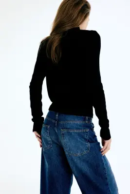 Wide High Waist Ankle Jeans - Bleu denim foncé — photo 2