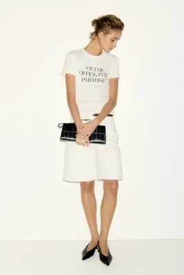 T-shirt imprimé en viscose mélangée - Blanc/Out of office — photo 1