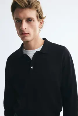 Polo Regular Fit en laine mérinos - Bleu marine — photo 1